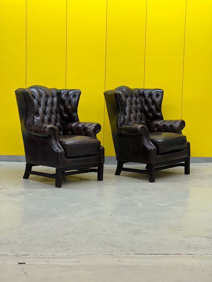 Vintage leather chesterfield wingback armchair (price is for one)