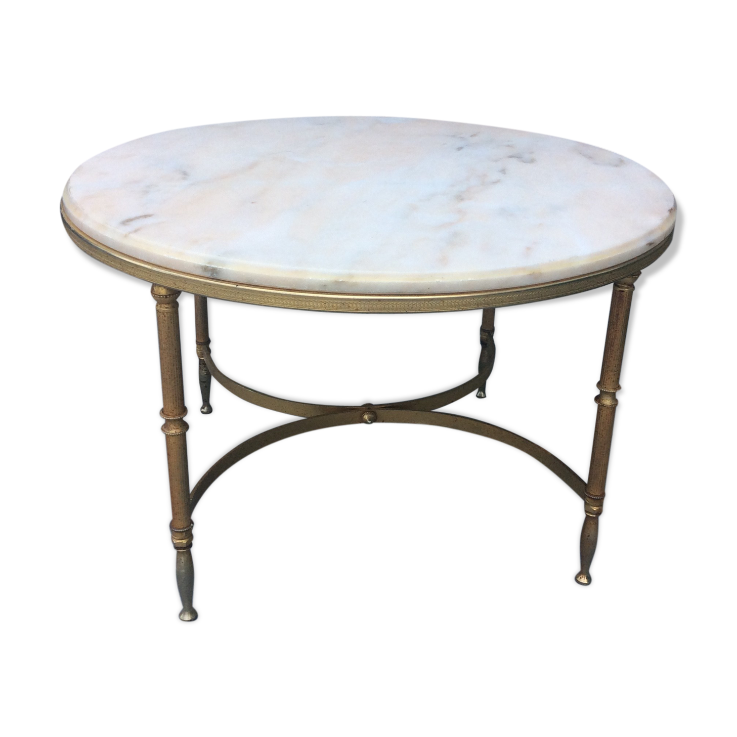Coffee table of style Louis XV brass marble carare