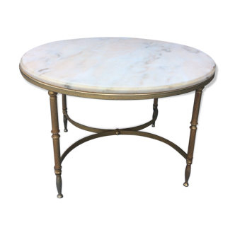Coffee table of style Louis XV brass marble carare