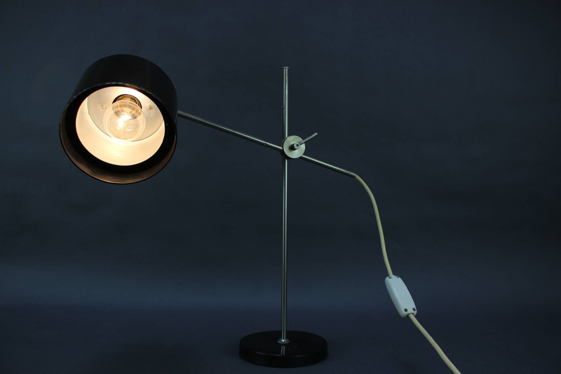 Adjustable Black Bakelite Industrial Table Lamp / Czechoslovakia, 1970s