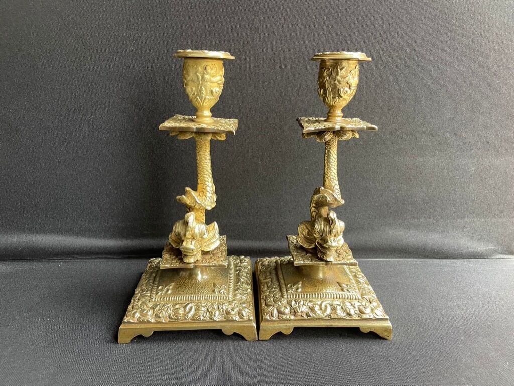 Pair of Napoleon III candle holders - Louis XIV style - Bronze (gilded)