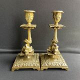 Pair of Napoleon III candle holders - Louis XIV style - Bronze (gilded)
