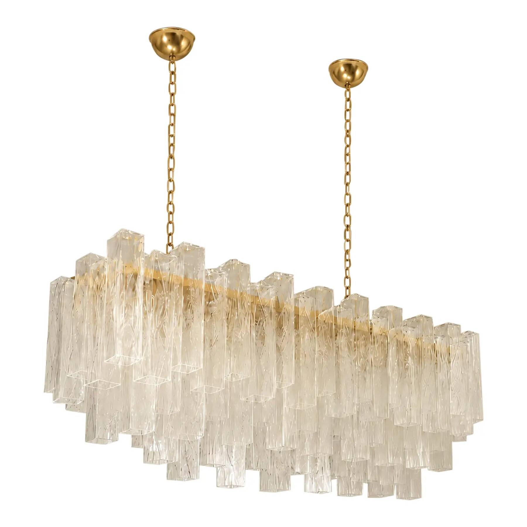 Luxury Italian Rectangular "Square ” Murano Glass Gold Chandelier by Simoen