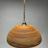 Suspension italienne en laiton doré et bambou tressé, années 1970