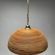 Italian Gilt Brass Rattan Bamboo Wicker Pendant, 1970s