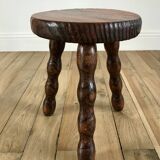 low stool in solid turned wood from the 70s