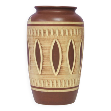 Vase en céramique marron et beige, Allemagne de l'Ouest