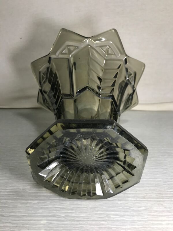 Vase ancien art deco verre moule fumé forme étoile années 30 vintage