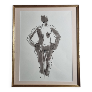 Dessin original à l’encre et lavis, encadrée, 38 x 44 cm