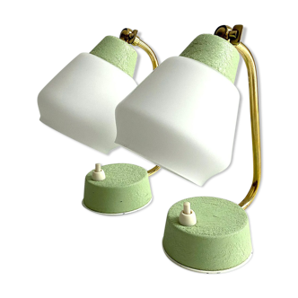 Pair of table or bedside lamps, brass and glass, 50s