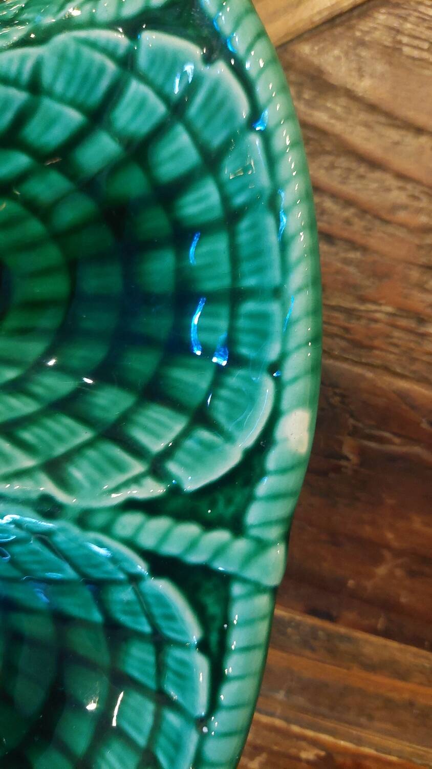 Antique green majolica oyster dish – Sarreguemines