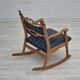 Années 1970, design danois, chaise à bascule en bois de chêne avec repose-pieds, meuble en laine, état d'origine.