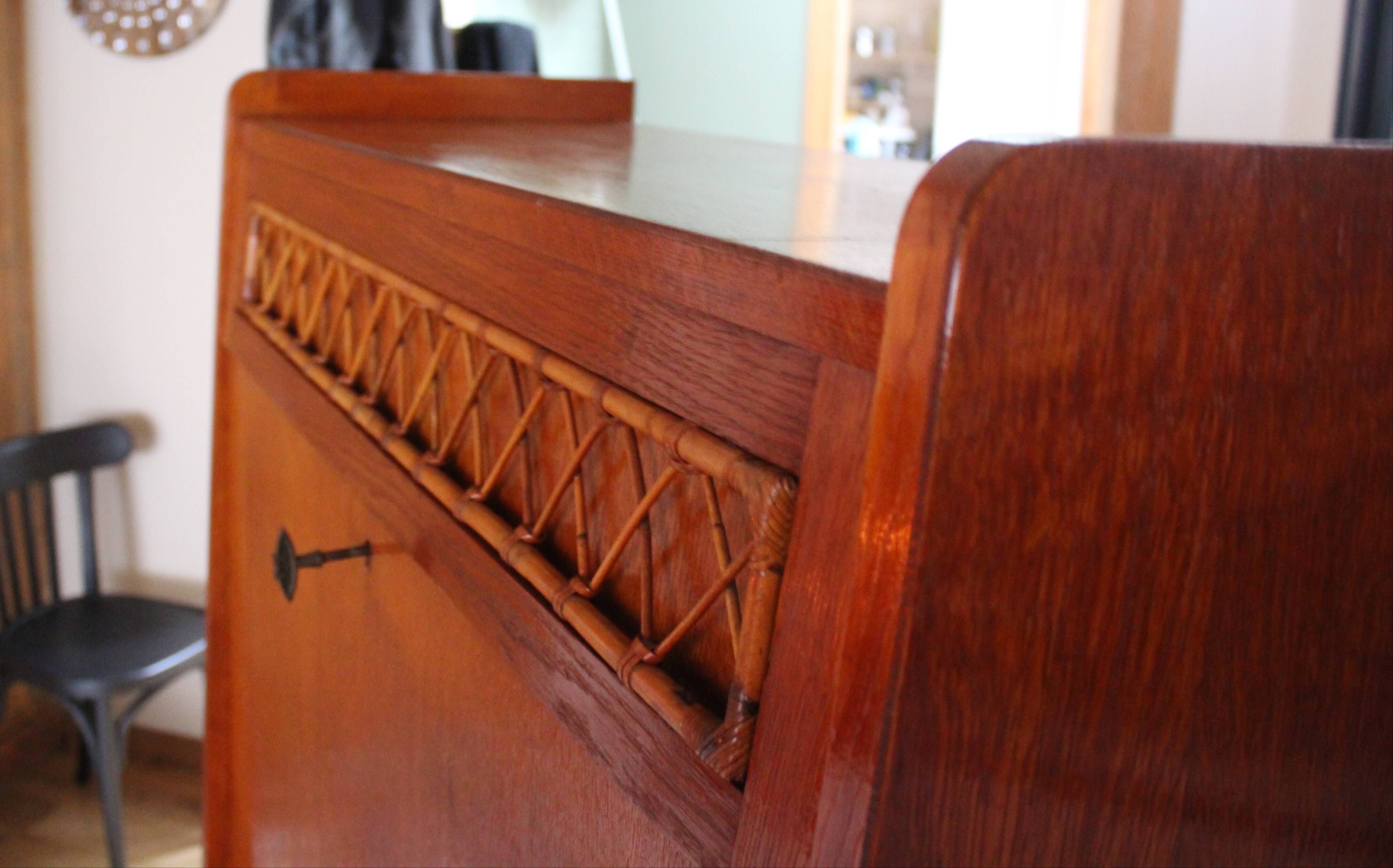 Wood and rattan secretary