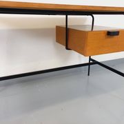 Pierre Paulin vintage modernist desk in oak wood and black metal