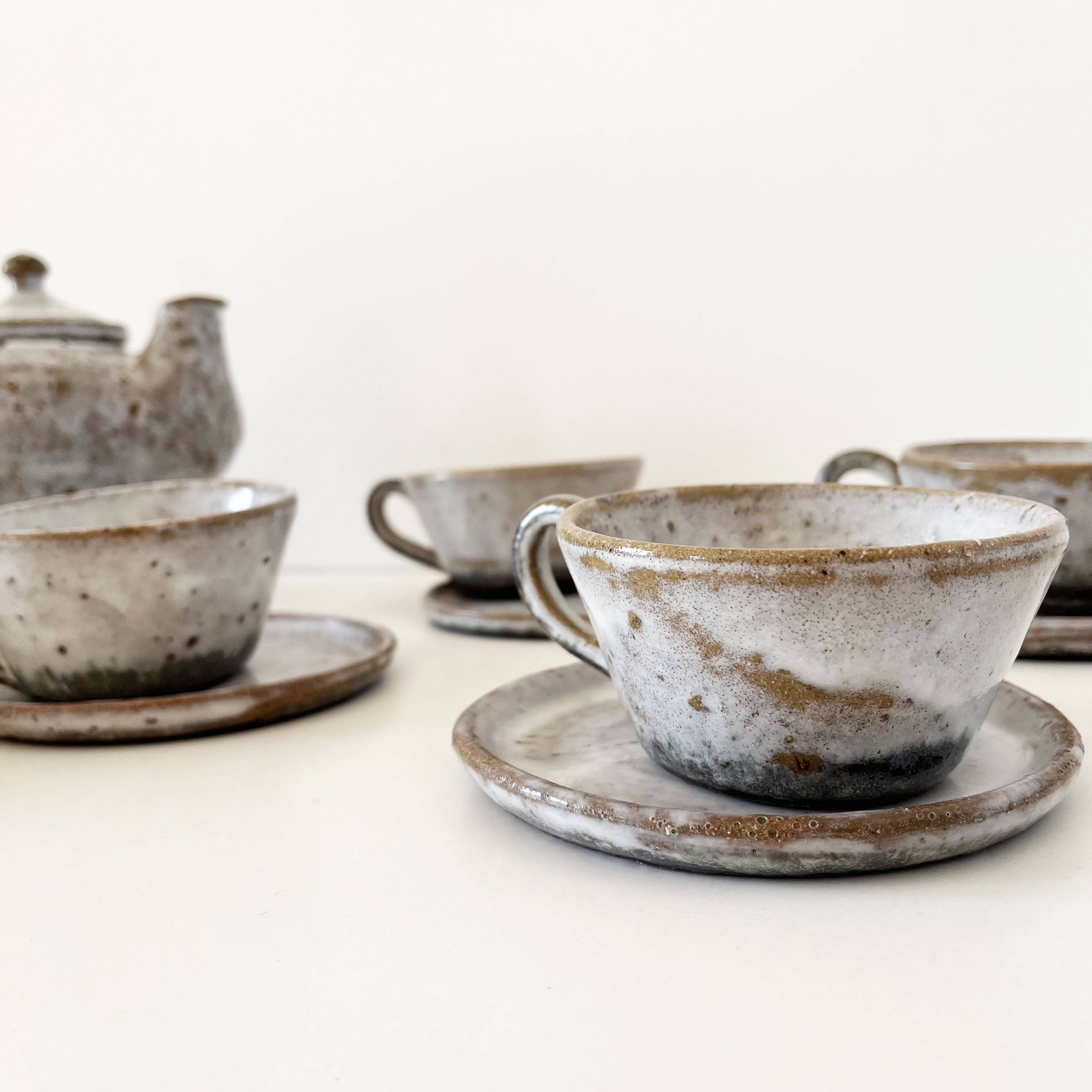 Service à café, tasses en grès émaillé vintage