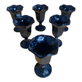 Set of 6 Ice Cream Bowls FIDENZA Black Opaline Glass Italy Vintage #E