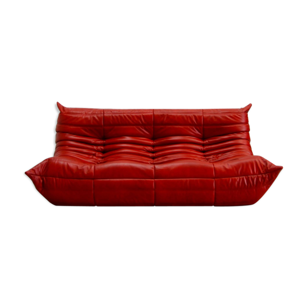 Togo Sofa Vintage Red Leather By Michel, Ligne Roset Leather Sofa