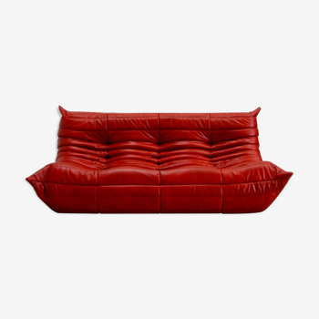 Togo sofa vintage red leather by Michel Ducaroy for Ligne Roset