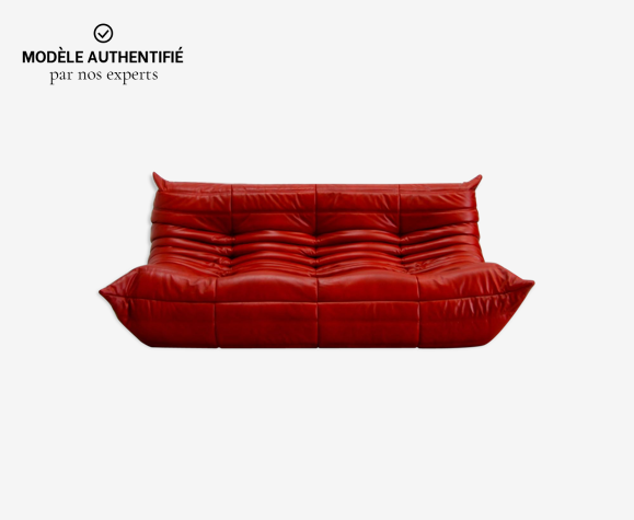 Togo Sofa Vintage Red Leather By Michel, Vintage Red Leather Sofa