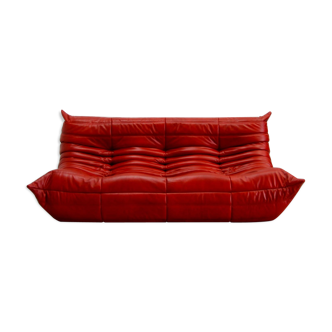 Togo sofa vintage red leather by Michel Ducaroy for Ligne Roset