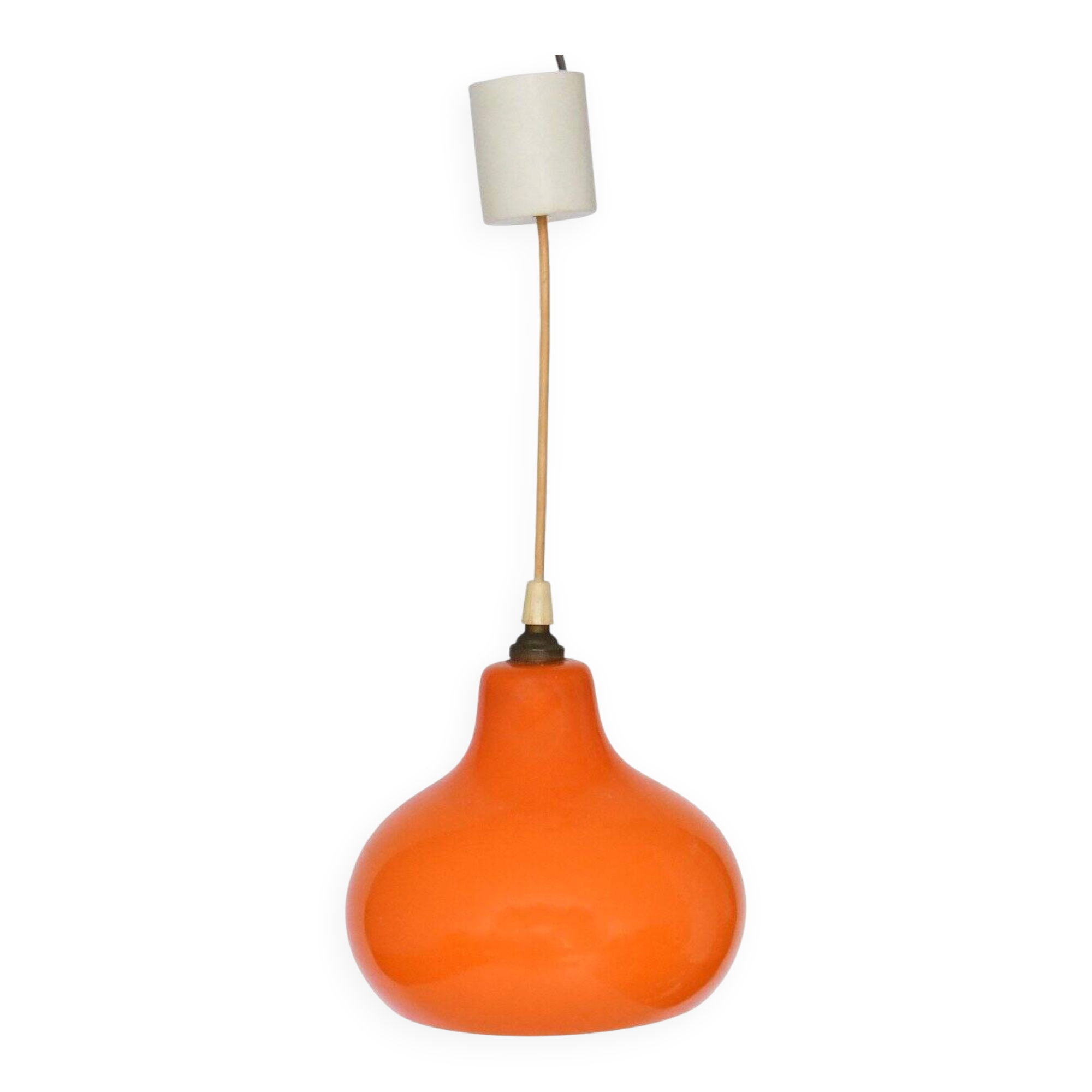 Suspension en opaline orange des années 1960