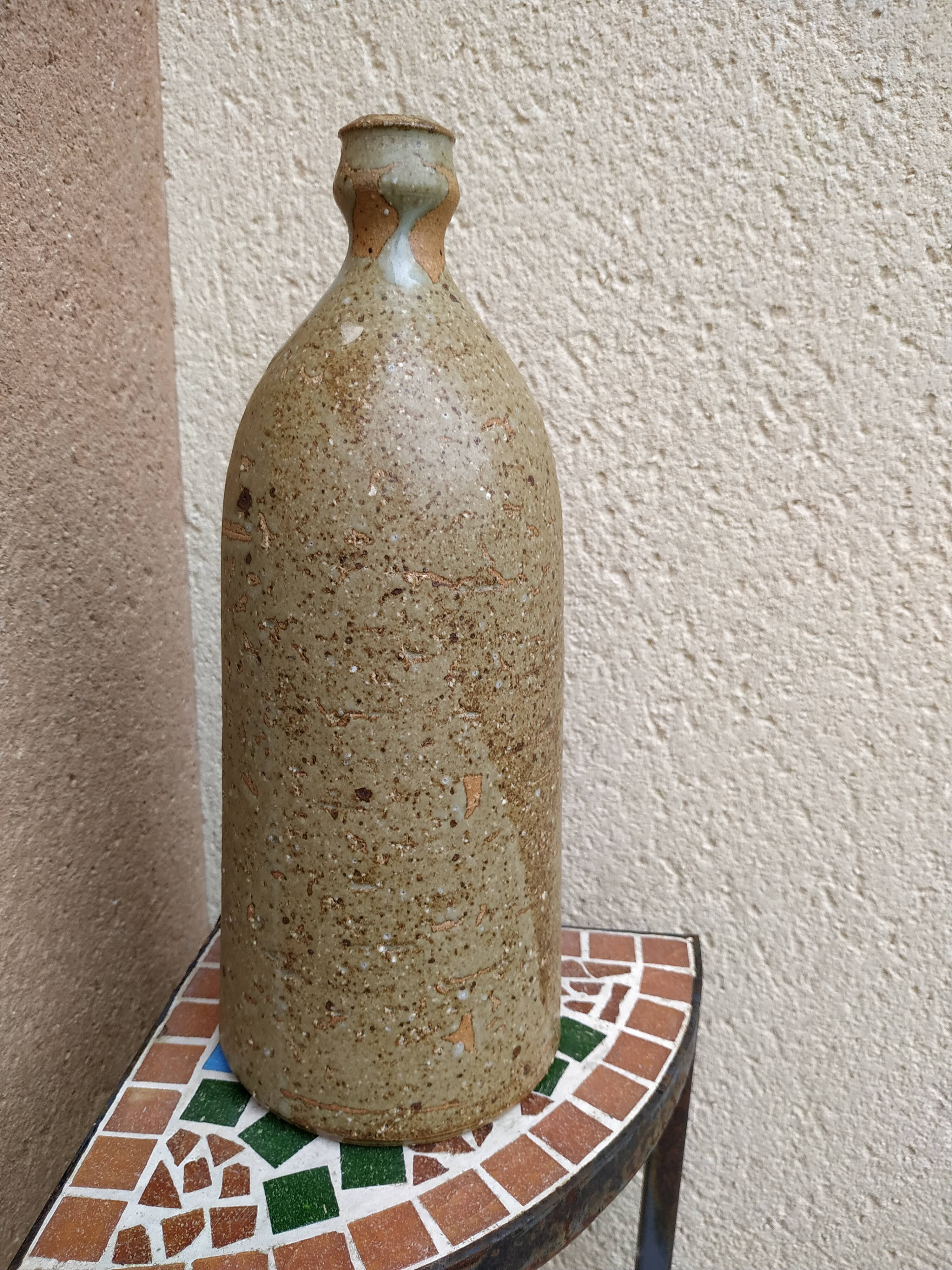 Sandstone bottle with inlaid fern décor by Alain Bernard Breton potter