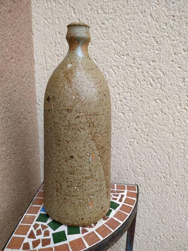 Bouteille en grès au décor de fougère incrustée d'Alain Bernard potier breton