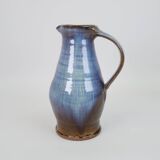 Beautiful blue-brown ceramic pitcher signed under the base