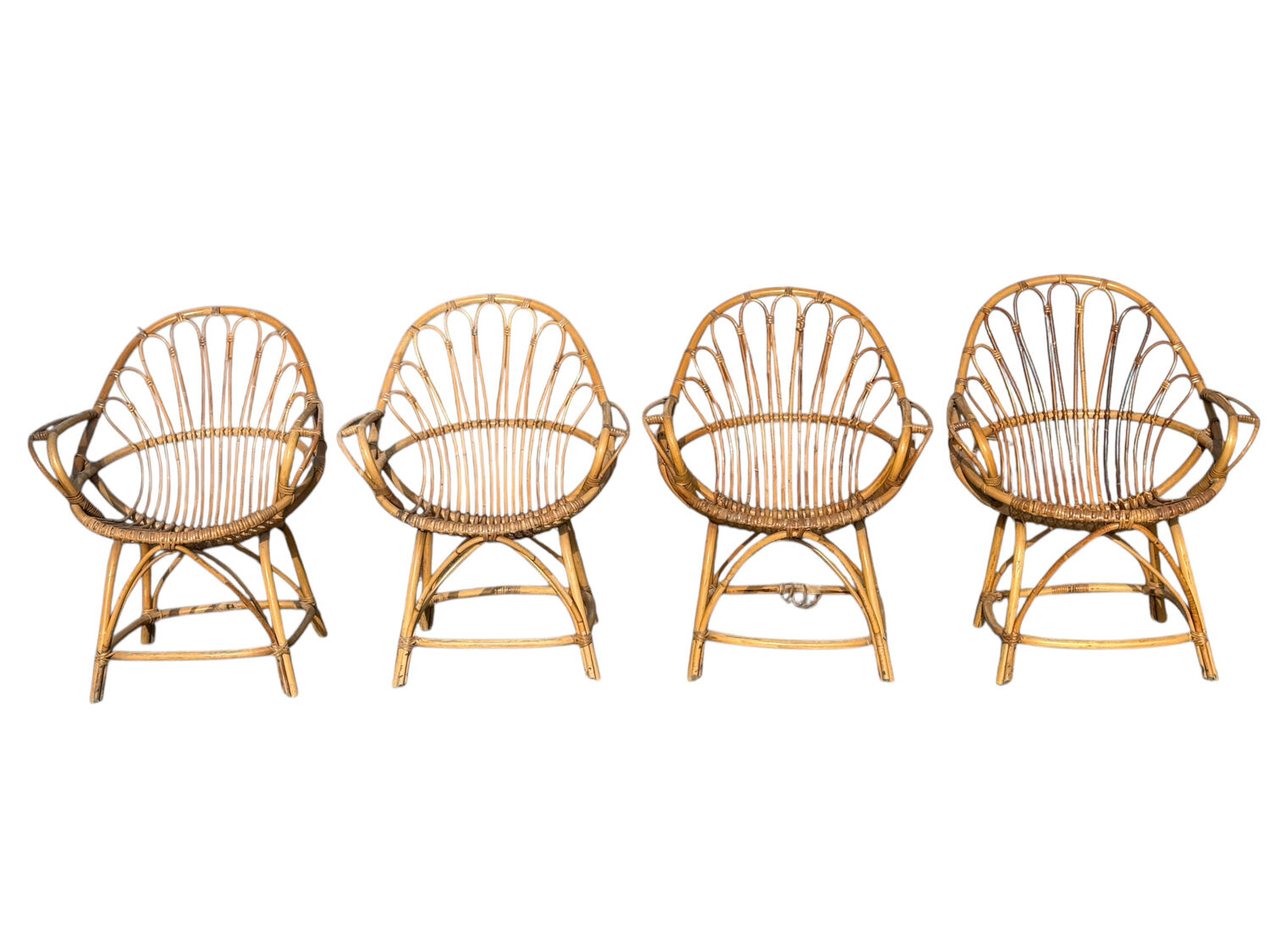 Set of 4 rattan armchairs from the 1960s, France.