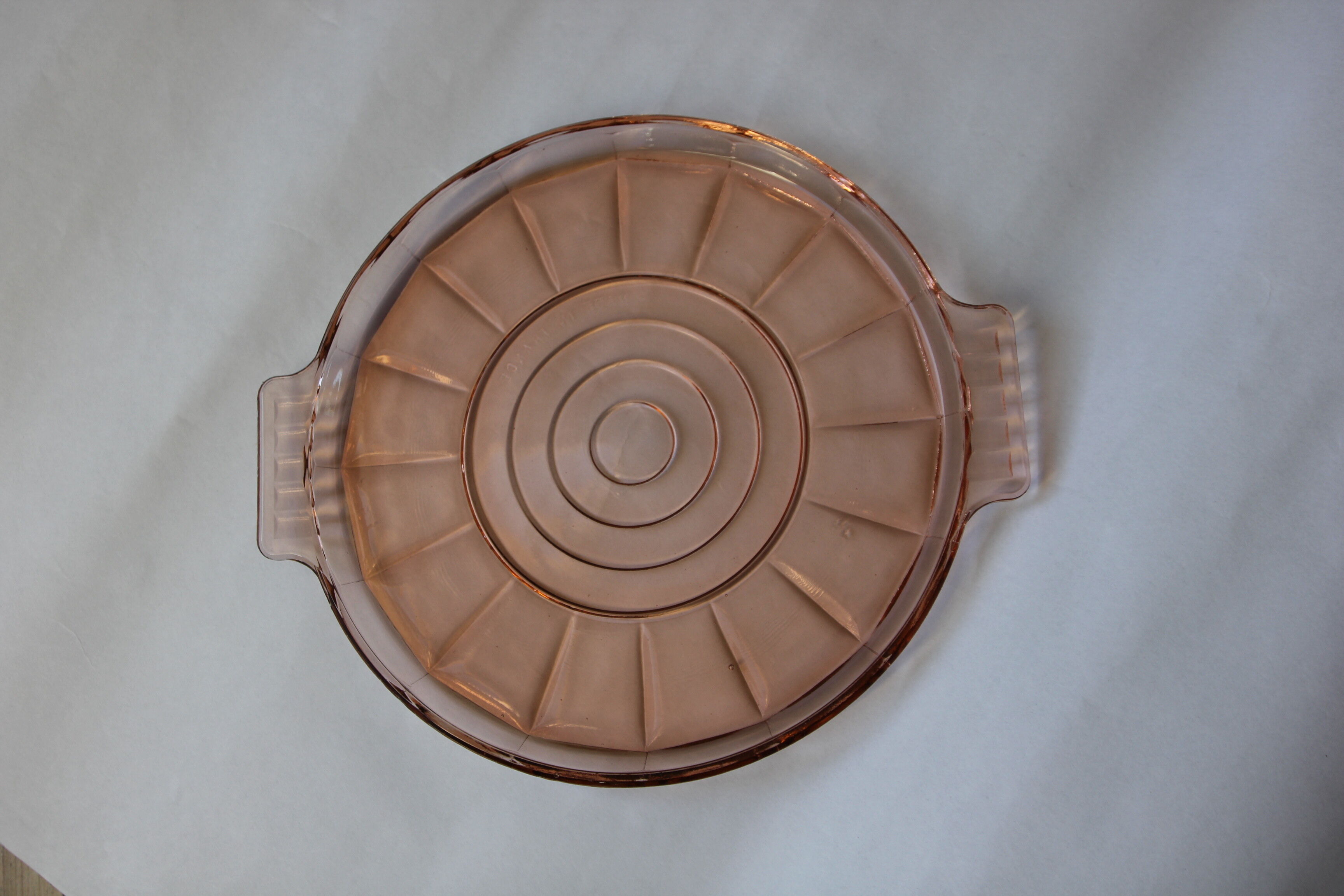 Round pink glass dish