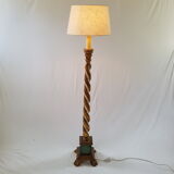 Golden wood column floor lamp