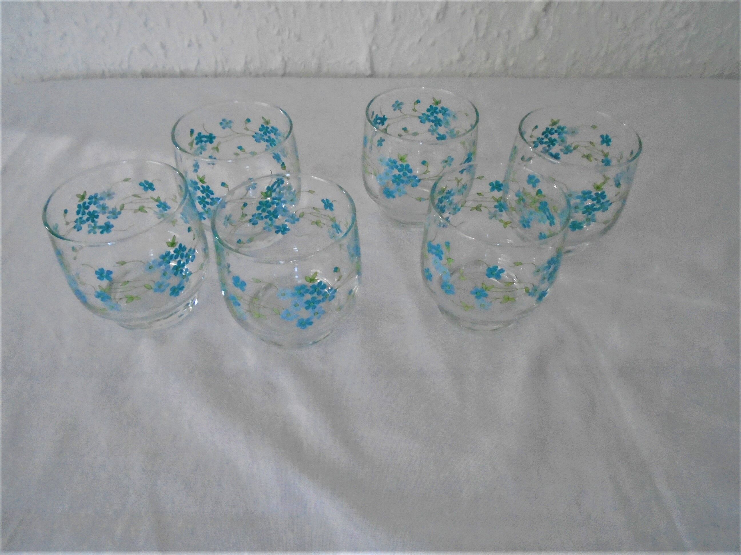6 glasses veronica blue flowers Arcopal Arcoroc