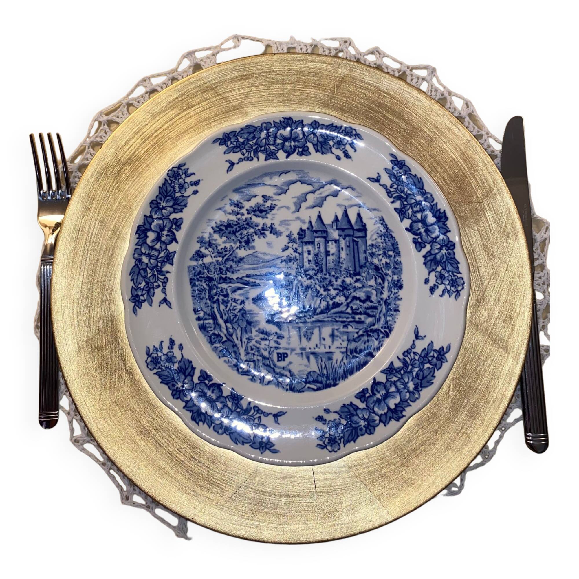 Lot de 2 assiettes plates pyroblan bleu