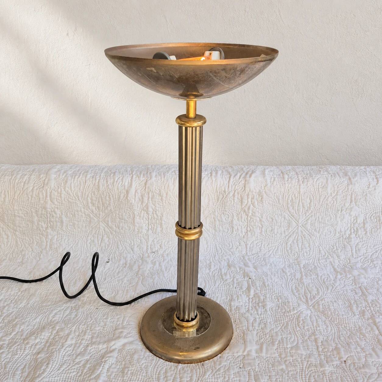 Rhoum JRL table lamp in gold and silver metal – Fluted column, made in France