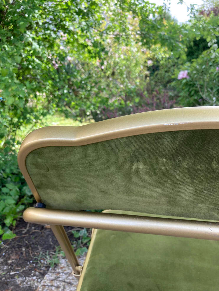 Set of 4 vintage folding armchairs in green velvet