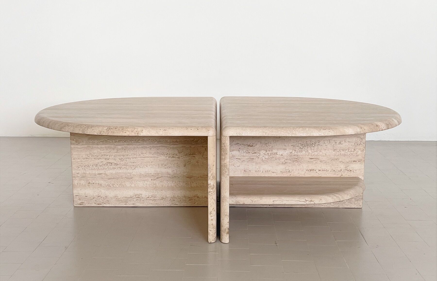 Italian midcentury travertine marble coffee table of two pieces, 1970s