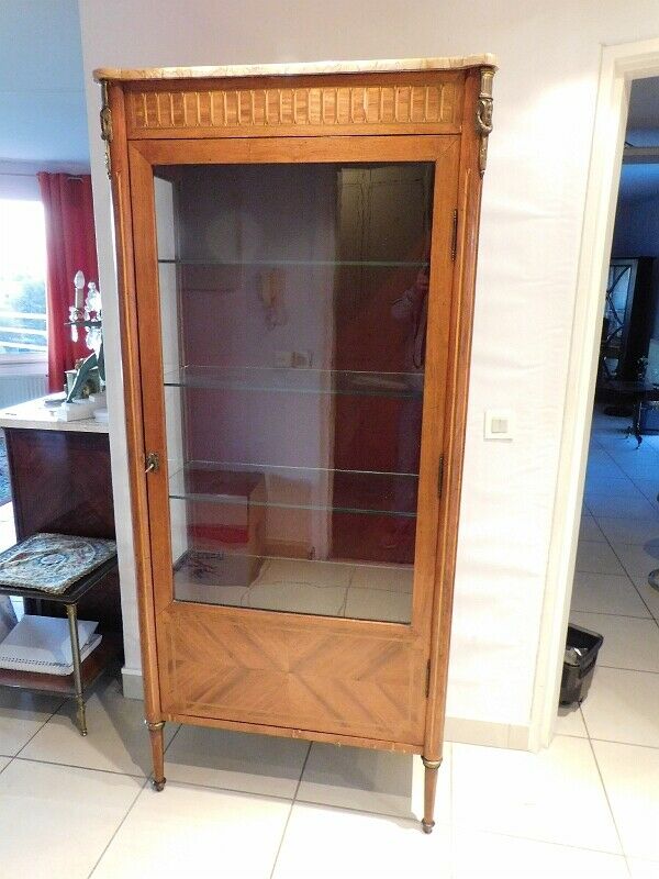 Large showcase 1 door in Louis XVI style marquetry