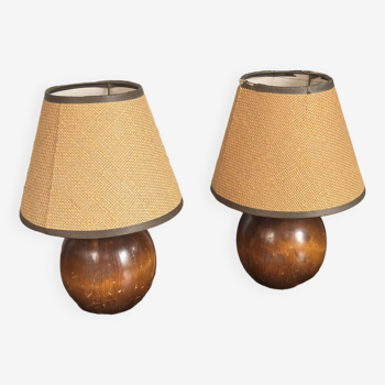 Paire de lampe de chevet en bois vintage brutaliste 1950