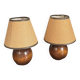 Pair of vintage brutalist wooden bedside lamps 1950