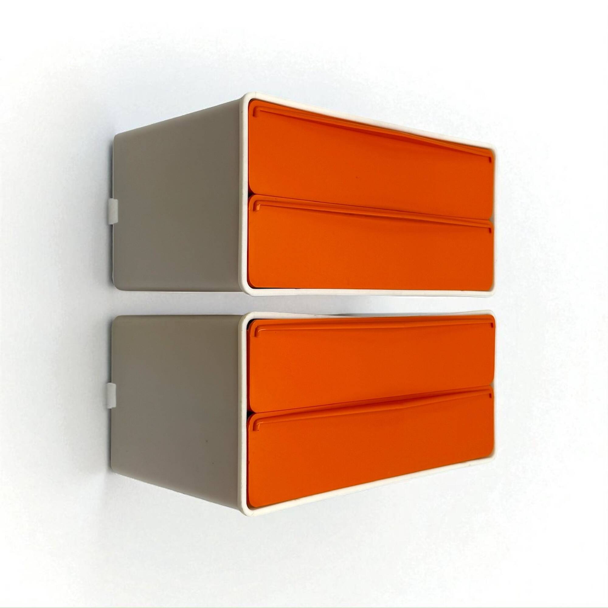 Tiroirs muraux modulaires orange vintage – Plastique des années 1970, style Space Age