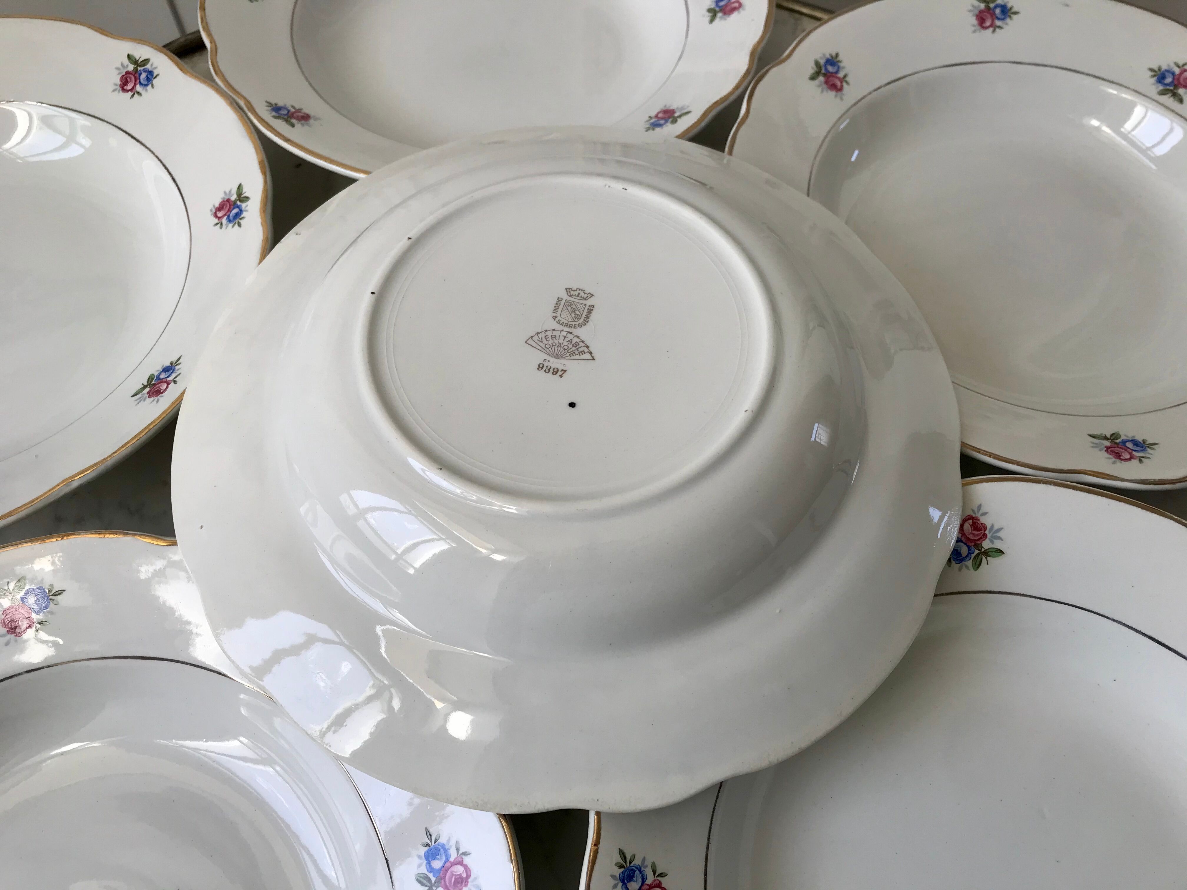 set of 6 hollow plates Digoin Sarreguemines small flowers 50s