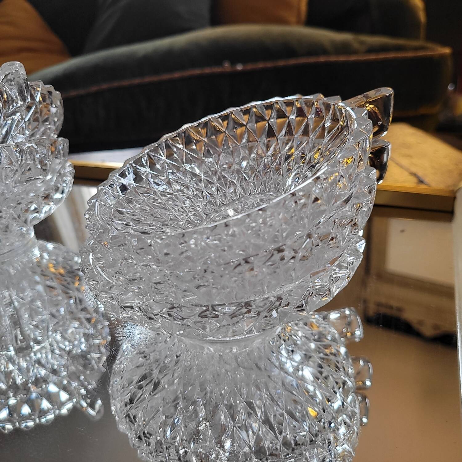 Cut Glass Dessert/Punch Bowls - Diamond Style