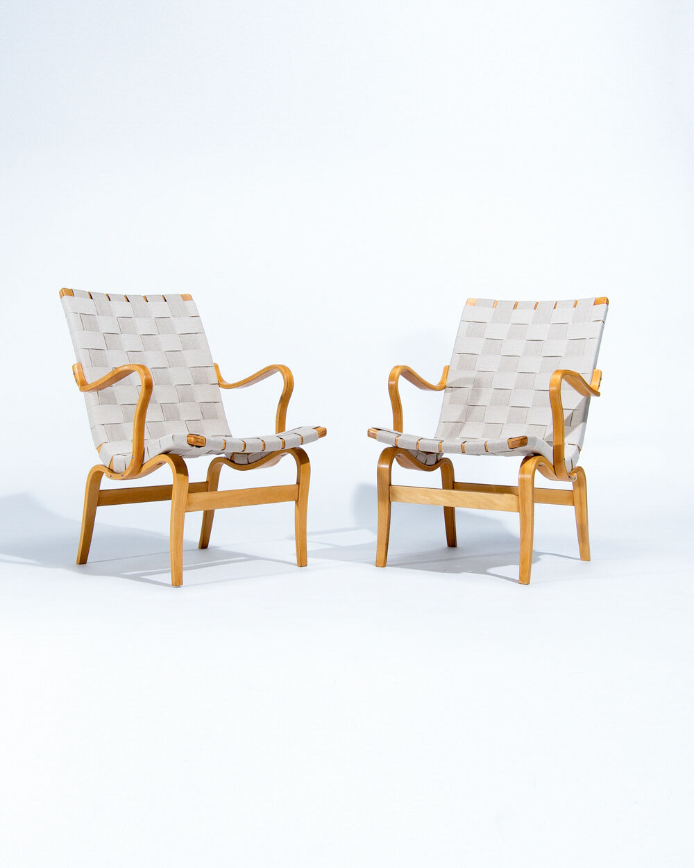 Bruno Mathsson Eva Armchairs in Beech & Linen, Mid Century Swedish Design 1960’s