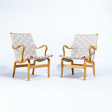Bruno Mathsson Eva Armchairs in Beech & Linen, Mid Century Swedish Design 1960’s