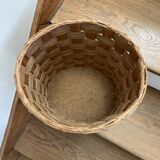 Corbeille à papier tissée en osier et bois ovale