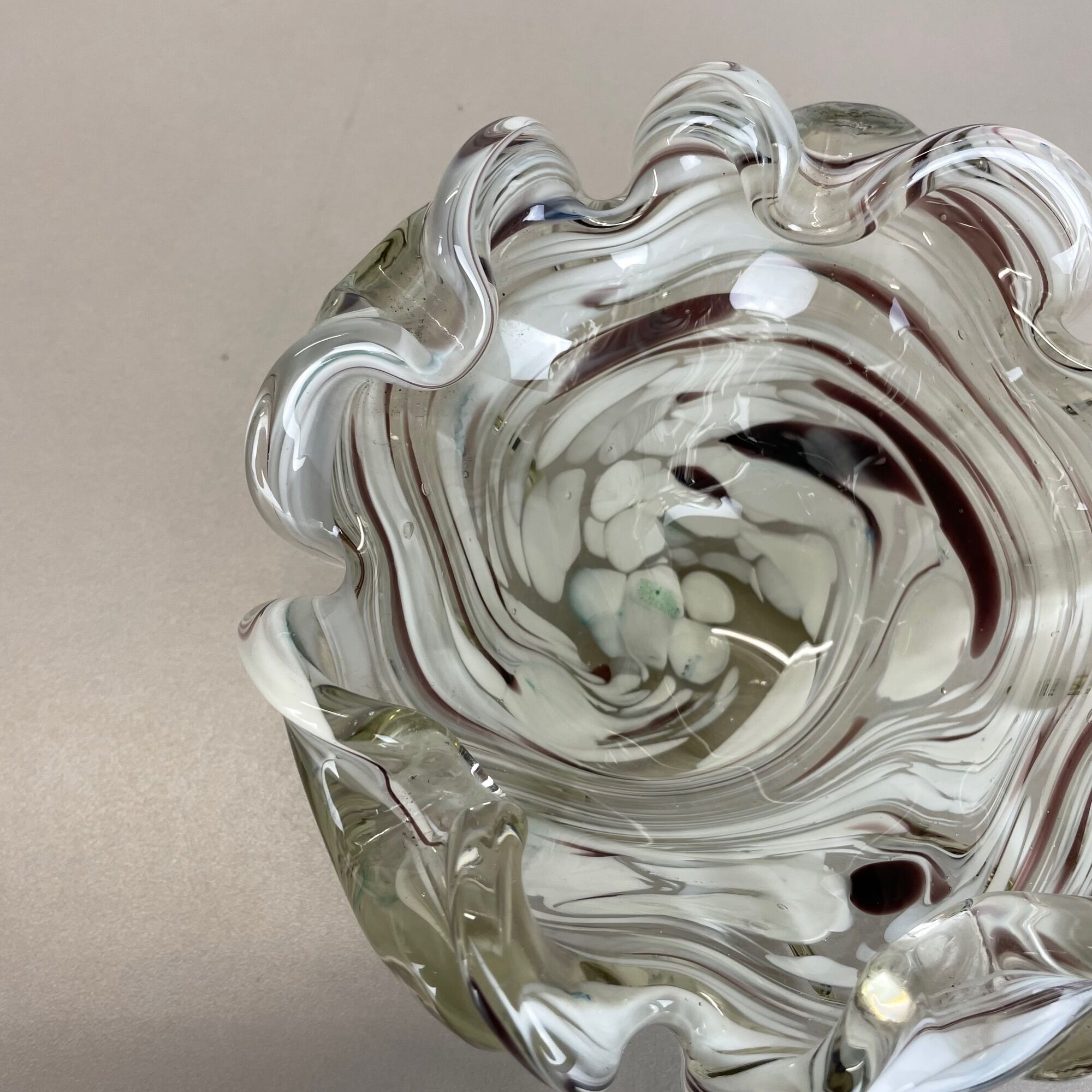 Murano Glass 1,1kg "FLORAL" Bowl Element Shell Ashtray Murano, Italy 1970s