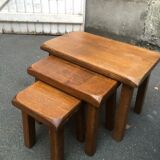 Brutalist oak trundle table, year 70, holland