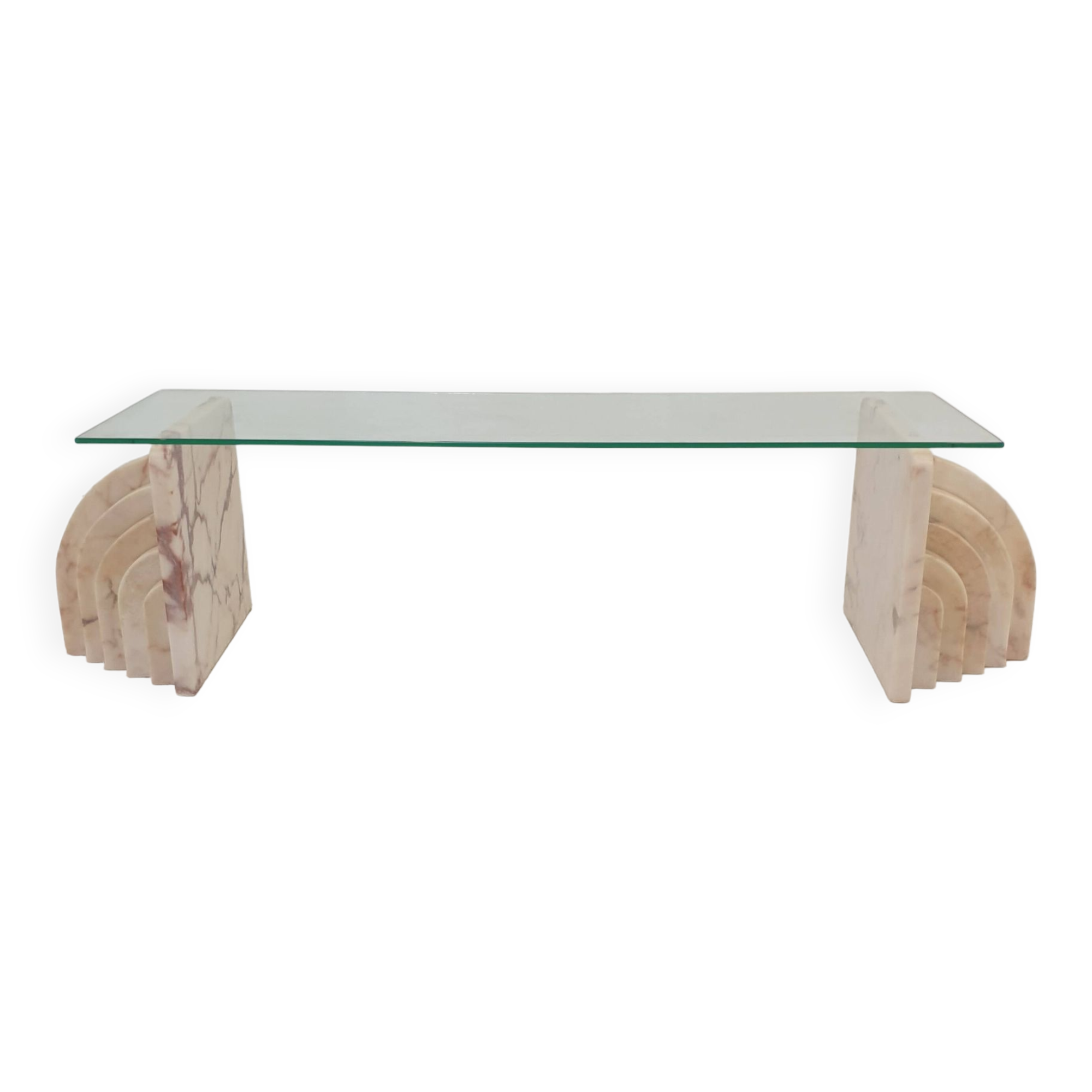 Italian marble coffee or side table with glass, 1970s