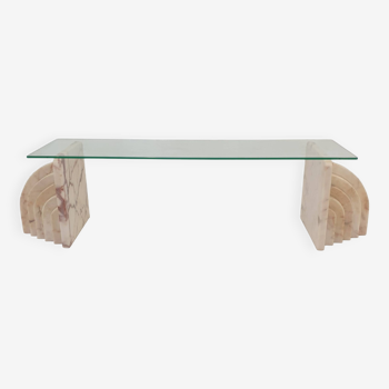 Italian marble coffee or side table with glass, 1970s