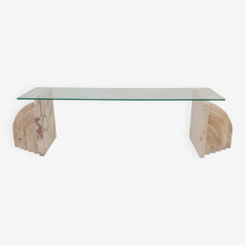Table basse ou d'appoint en marbre avec verre, italie, 1970s